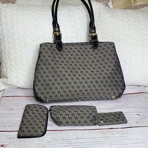 Dooney & Bourke Black Signature Pattern Shoulder Bag with Accessories